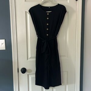 Black cotton work dress with buttons